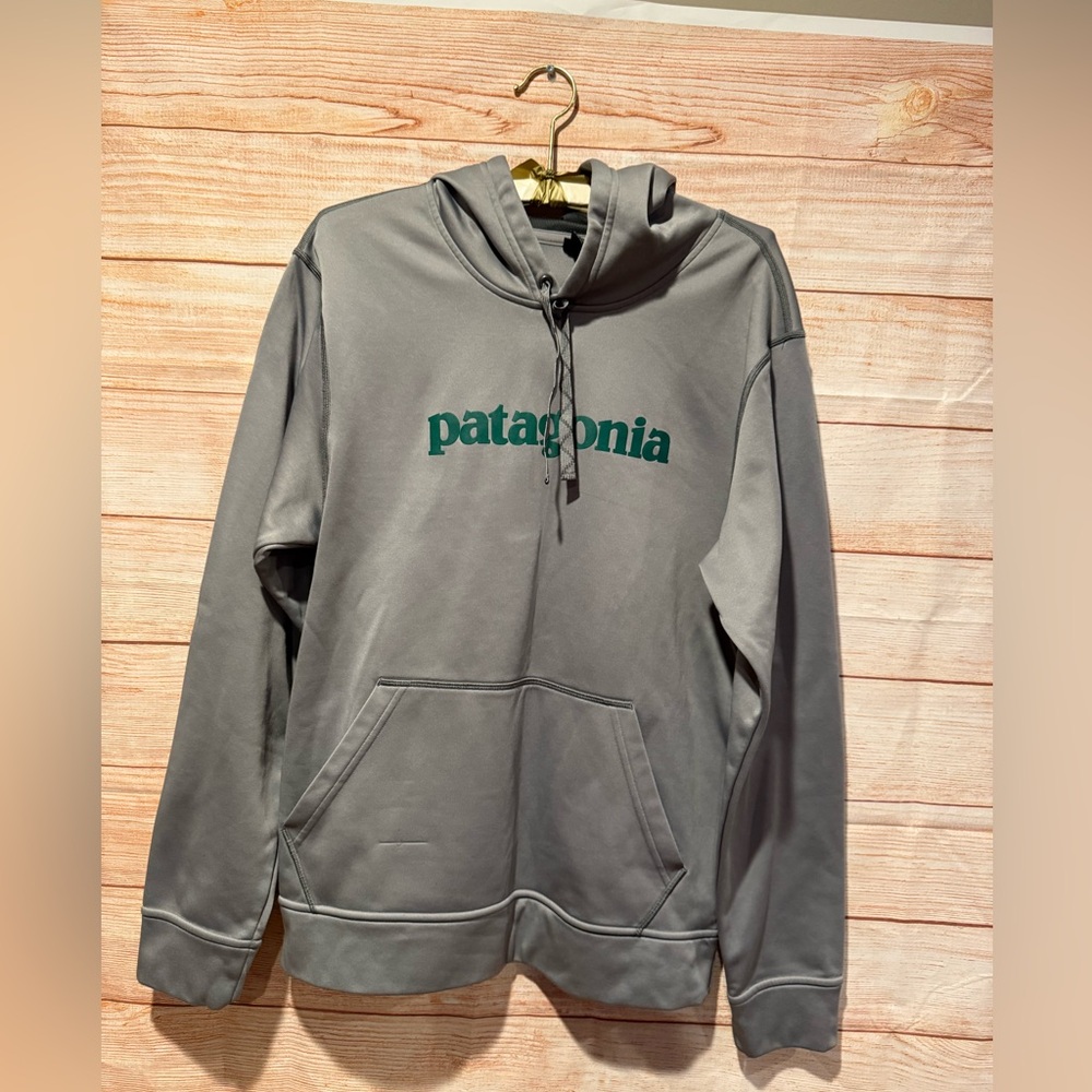 Patagonia Gray Hoodie with Green Logo